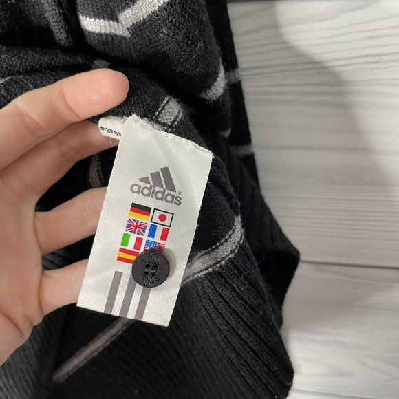 VTG Adidas Wool Blend Black White Striped Button Neck Pullover Sweater Small - Picture 4 of 7